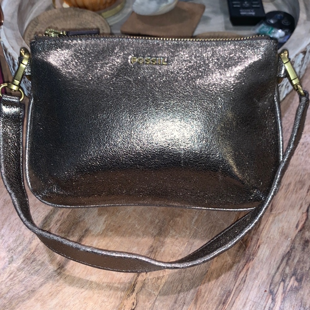 Fossil Gold Metallic cow hide leather shoulder bag